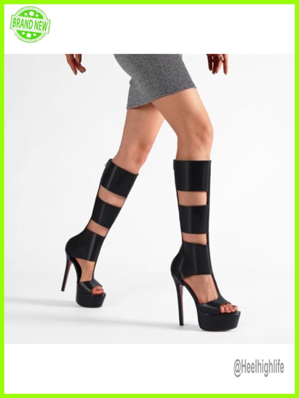 Faux Leather Platform Knee High Heels for Women, Gladiator Open Toe Summer - Picture 3 of 6